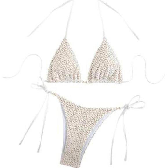 White Textured Triangle Bikini Set - Picture 1 of 5